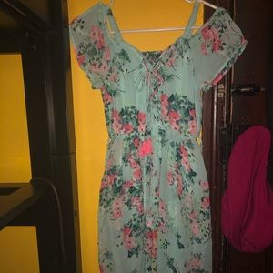 floral print high low dress with shorts under.